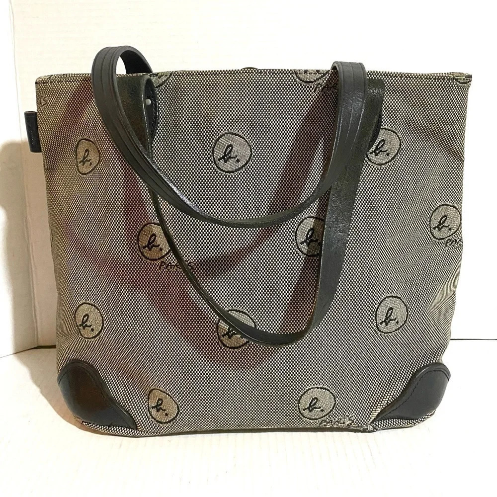 Agenes b voyage canvas leather tote handbag